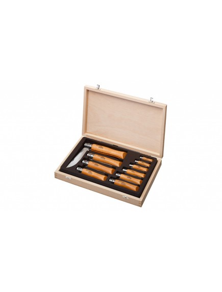 Набор складных ножей Opinel VRN Carbon Tradition из 10 штук в деревянном кейсе 