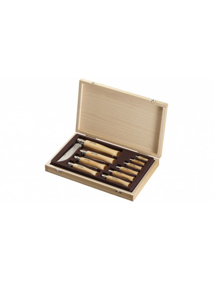 Набор складных ножей Opinel VRI Tradition Inox из 10 штук в деревянном кейсе Набор складных ножей Opinel VRI Tradition Inox из 10 штук в деревянном кейсе