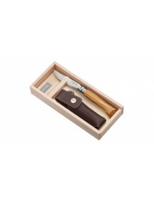 Нож складной Opinel №8 VRI Classic Woods Traditions Olivewood в деревянном кейсе и с кожаным чехлом 
