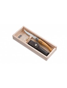 Нож складной филейный Opinel №10 VRI Folding Slim Olivewood в деревянном кейсе и с кожаным чехлом
