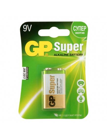 Батарейка GP Super alkaline 6LR61-1BL (1604A-5CR1) - КРОНА - 1 штука в упаковке Батарейка GP Super alkaline 6LR61-1BL (1604A-5CR1) - КРОНА - 1 штука в упаковке
