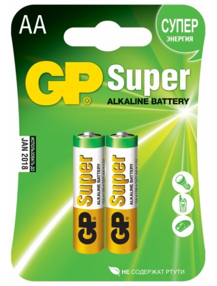 Батарейка GP Super alkaline AA LR06-2BL (15A-2CR2) - тип АА - 2 штуки в упаковке